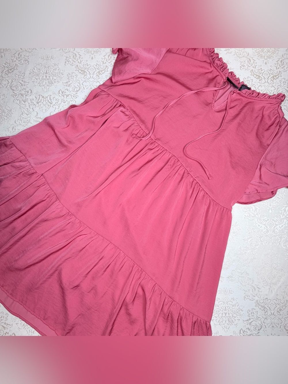 Nicole Miller Women’s Pink Tiered Babydoll Dress, M, Mini, Comfy